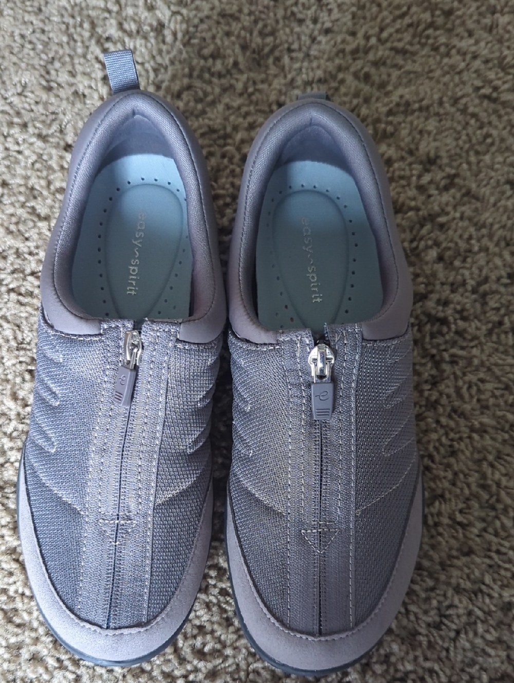 Easy Spirit Women's Gray Front-Zip Knit Sneakers